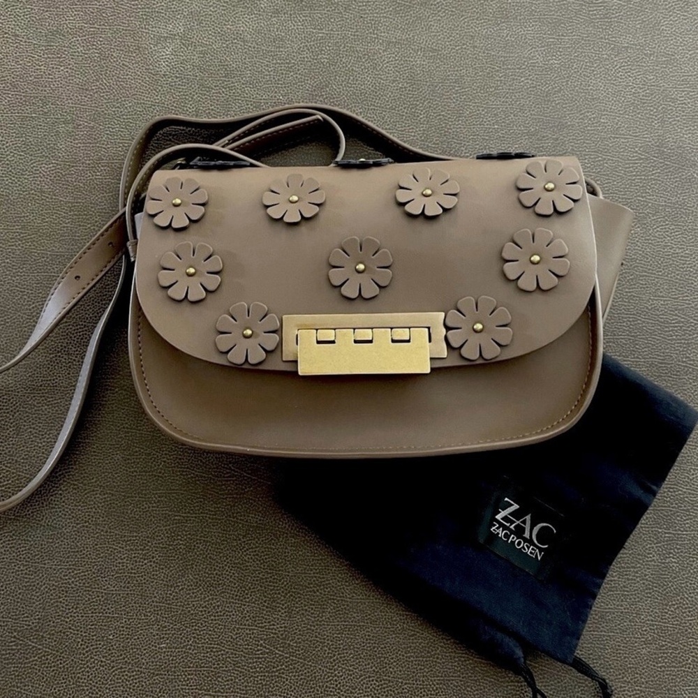 ZAC POSEN Eartha Iconic Leather Crossbody Bag Tan Antiqued Gold Hardware